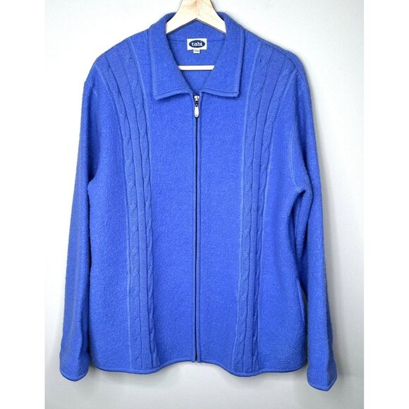 Tabi Womens Cardigan Sweater 100% Wool Grandma Full Zip Long Sleeve Blue Large - Picture 1 of 10